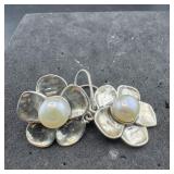 Or Paz Sterling Silver Flower Earrings; Marked Pz