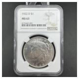1922-d Peace Silver Dollar Ngc Ms63