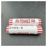 Lot Of (2) Rolls 2025-d Bu Lincoln Cents