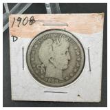 1908-d Barber Silver Half Dollar