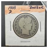 1908-d Barber Silver Half Dollar