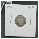 1911 Barber Silver Dime