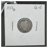 1911-d Barber Silver Dime