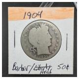 1904 Barber Silver Half Dollar