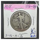 1918 Walking Liberty Silver Half Dollar