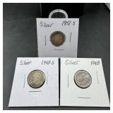 Lot Of (3) Roosevelt Silver Dimes - Mixed Dates