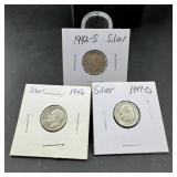 Lot Of (3) Roosevelt Silver Dimes - Mixed Dates