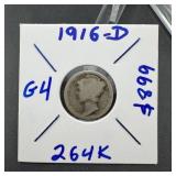 1916-d Mercury Silver Dime - Key Date