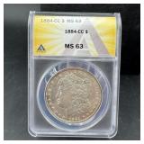 1884-cc Morgan Silver Dollar Anacs Ms63