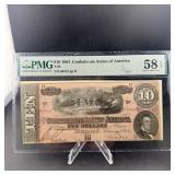 1864 Confederate States of America $10 Note PMG 58