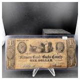 Obsolete Farmers Bank Bucks County $1 Note