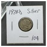 1934-d Mercury Silver Dime