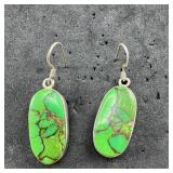 Sterling Silver Green Turquoise Earrings - 6.4 Gra
