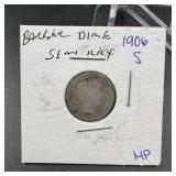 1906-s Barber Silver Dime Semi-key Date