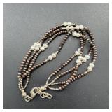 Sterling Silver Brown Stone & Pearl Bracelet