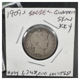 1909-s Barber Silver Quarter Semi-key Date