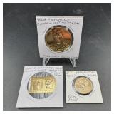 (3) John F. Kennedy Gold Plated Proof Coins & Toke