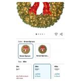36" Pre-lit Fir Christmas Wreath W/red Bow & 150