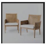 2-pc Wicker & Faux Wood Patio Accent Chairs - Nib
