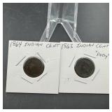 1863 and 1864 Indian Head pennies.