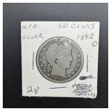 1892-O Barber Silver Half Dollar