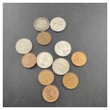 Six Canadian nickels and six Canadian pennies.