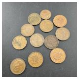 11 Canadian pennies and one half penny.