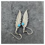Native American Sterling Silver Turquoise Feather