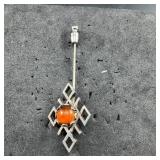 Sterling Silver Amber Stick Pin - 4.1 Grams Approx
