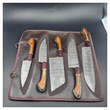 5-Piece Damascus Kitchen Knife Camping Set