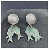 Vintage Fish Dangle Clip-On Earrings