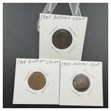 1905, 1906, and 1907 Indian Head cents.