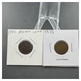 1875 and 1882 Indian Head cents.