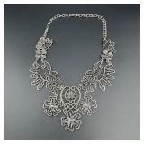 Silver Tone Necklace with Leaf