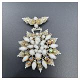 Vintage Milk Glass Rhinestone Brooch Set