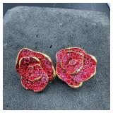 Joan Rivers Red Rose Earrings