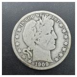 1909 Barber Silver Half Dollar