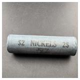 Vintage Buffalo nickel roll with two shield nickel