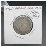 1916-d Barber Silver Quarter Semi-key Date