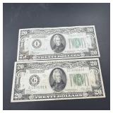 Two 1928 and 1934 $20 Notes