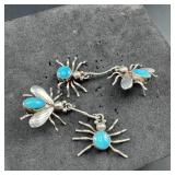 Native American Sterling Silver Spider & Fly Earri