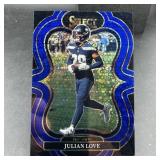 2025 Select Julian Love Blue Disco Football Card .