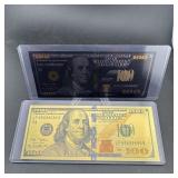 (2) $100 Gold-Plated Notes