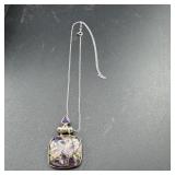 Sterling Silver Purple Stone Pendant Necklace - 10