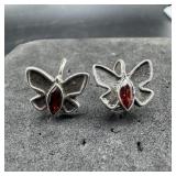 Sterling Silver Butterfly Garnet Earrings - 4.9 Gr