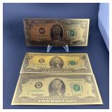 (3) Bicentennial Gold-Plated $2 Notes