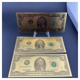 (3) Bicentennial Gold-Plated $2 Notes