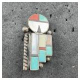 Vintage Native American Inlay Brooch - 4.8 Grams A