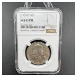1953-D Franklin Silver Half Dollar NGC MS63 FBL