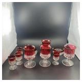 12-Piece Rare Red Button Glass Steins and Bowls